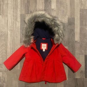 Cat & Jack Red Kids Puffer Jacket with Faux Fur Hood